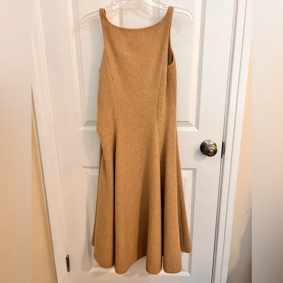 Ralph Lauren Black Label 100% Wool Sleeveless Midi Dress Made in Italy Tan US 4